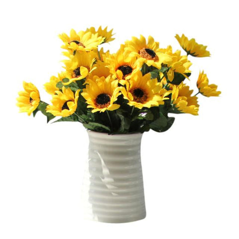 Fake Silk Artificial 14 Heads Sunflower Flower Bouquet Floral Garden Home Decor